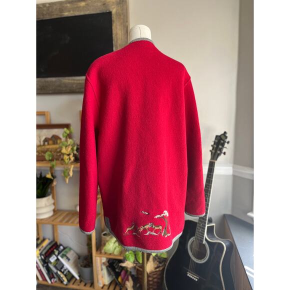 Vintage Y2K Geiger Collections Red and Gray Wool Goat Coat Size XL - Picture 4 of 8